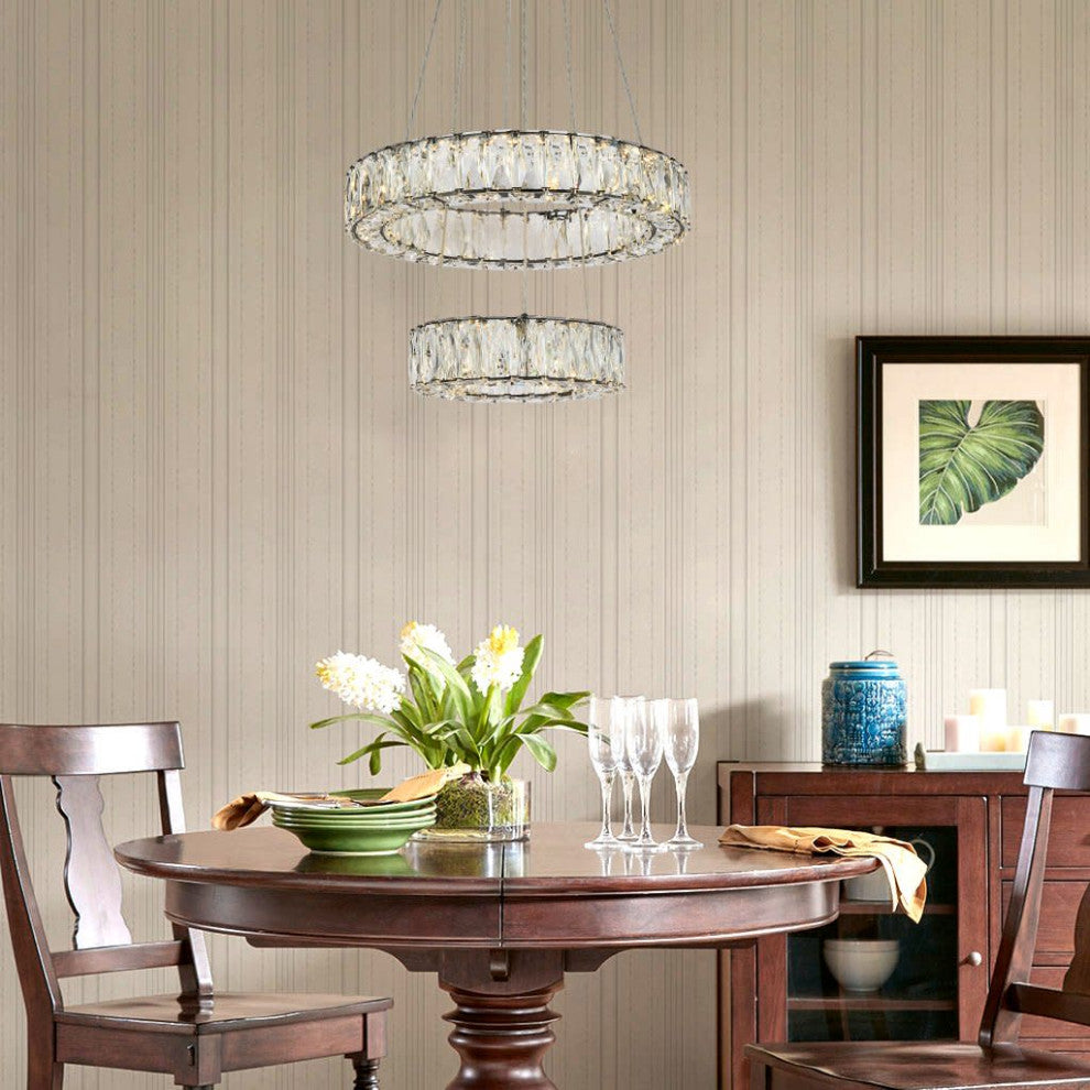 Elegant Lighting 3503G18 Monroe 2 Light 18"W LED Crystal Ring - Black