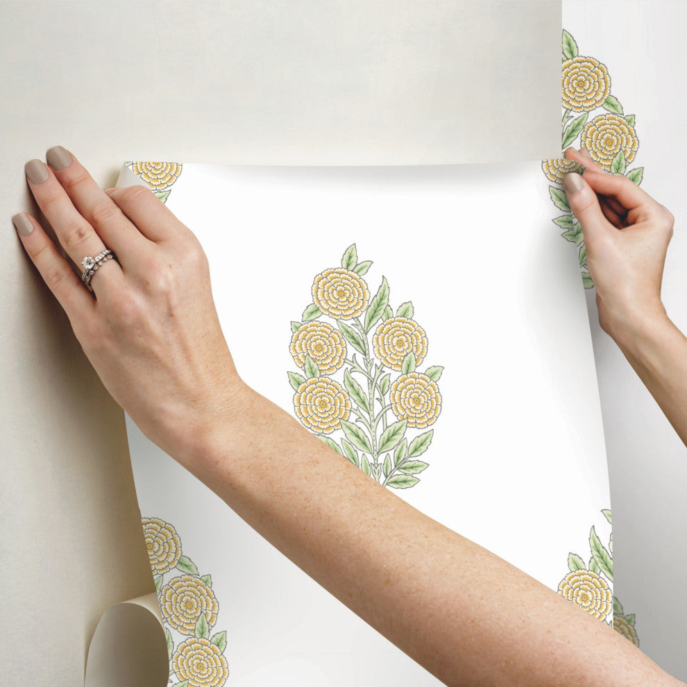 Yellow Dutch Floral Peel and Stick Wallpaper Yellow By Roommates