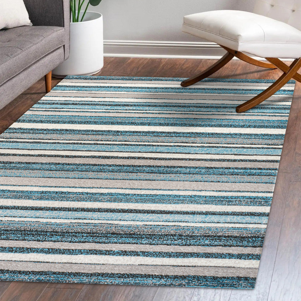 Magnolia Beach Strie' Striped Blue/Navy 8'x10' Area Rug