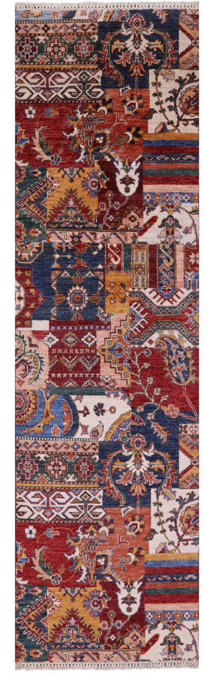 2' 7" X 9' 3" Super Kazak Geometric Handmade Runner Rug Q10212