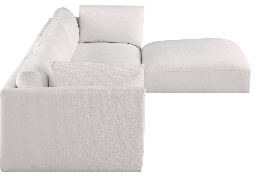 Ease Fabric Upholstered L-Shaped Modular Sectional, Cream, 3 Piece: 2 Corner, 1 Armless, 1 Ottoman