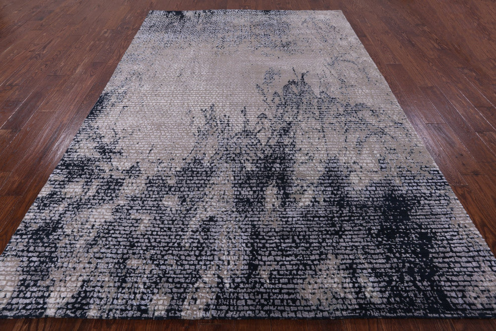 6' 6" X 9' 8" Wool and Silk Modern Hand Knotted Rug Q7127