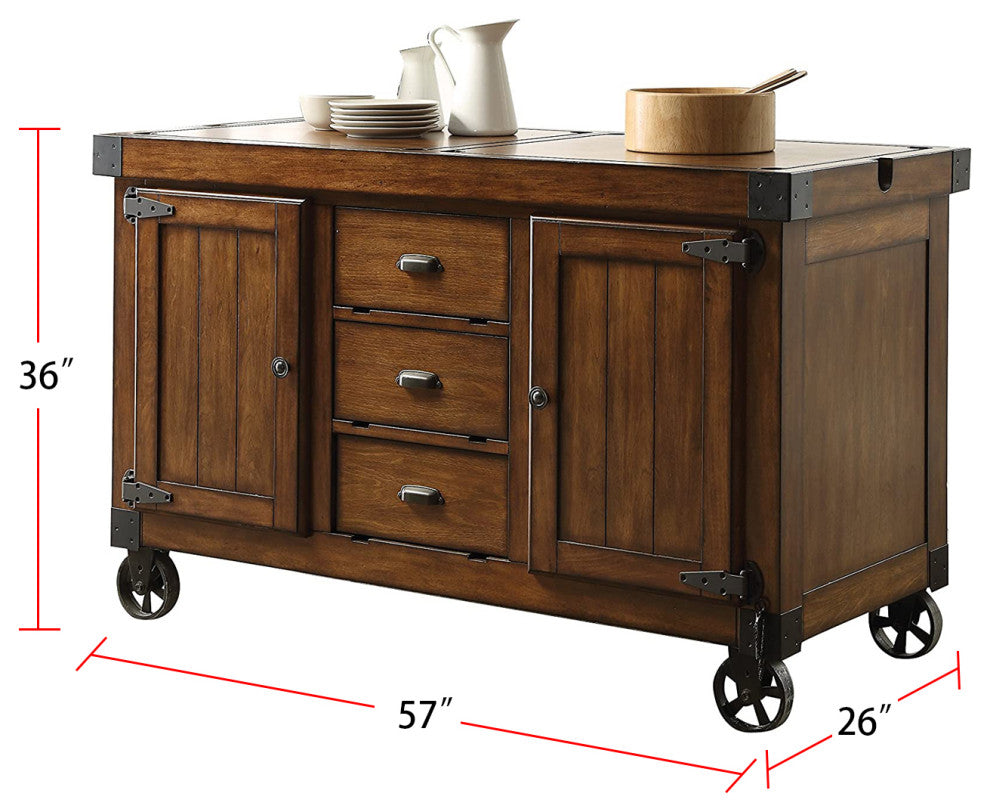 Kitchen Cart with 3 Drawers, Antique Tobacco