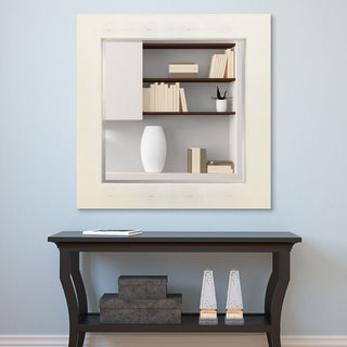 Beveled Wall Mirror,Gold on White Metallic Shagreen Leather Framed Square Mirror