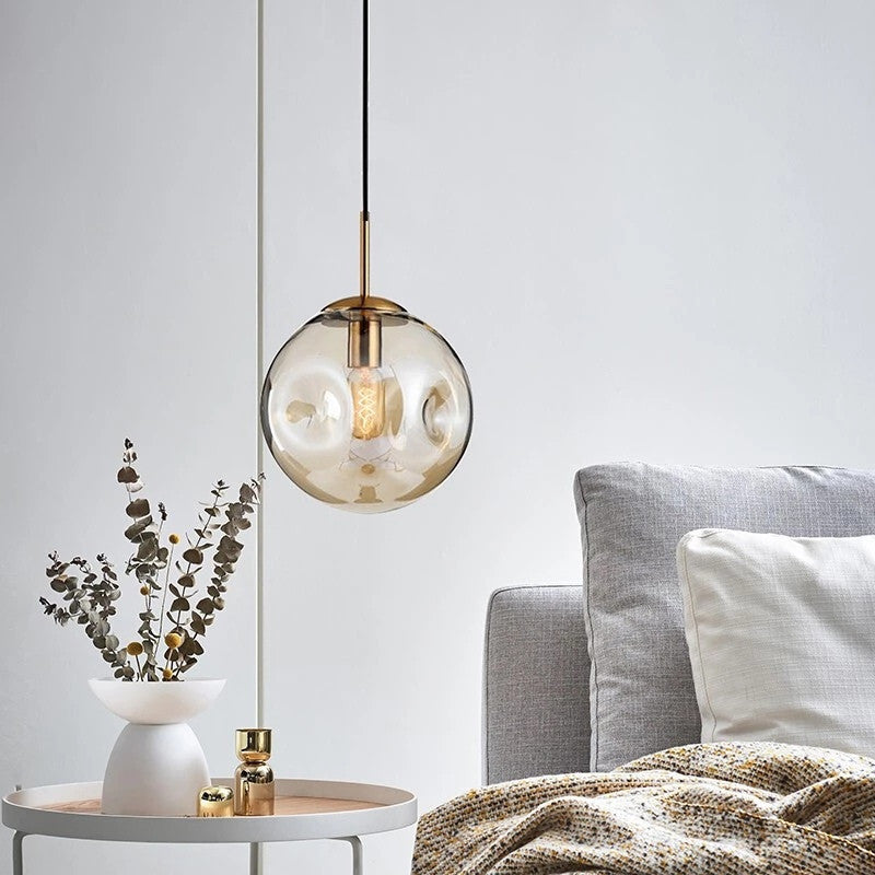 Loft Champagne/Grey Glass Ball LED Pendant Lamp For Restaurant, Lobby, Champagne