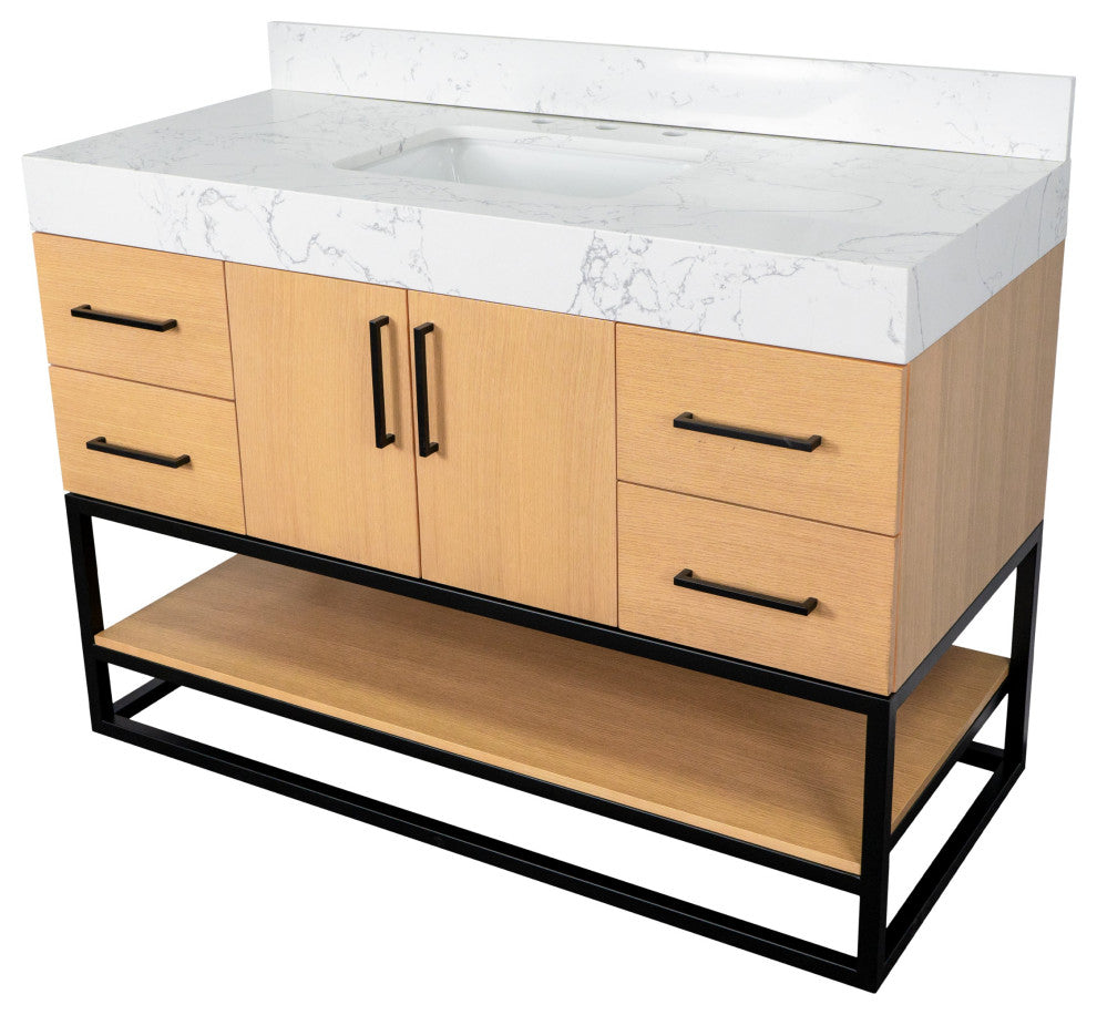 Ellis 48" Bathroom Vanity, Blonde, Top: Engineered Marble