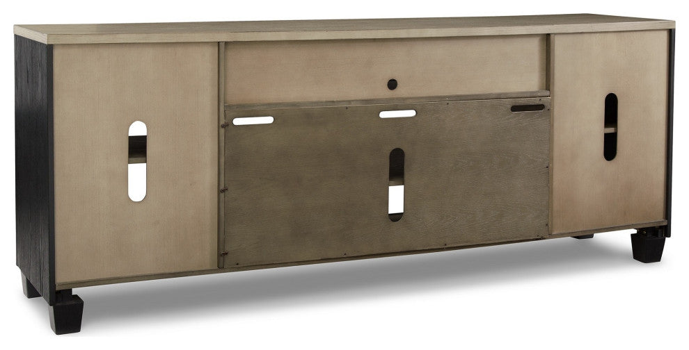 83" TV Entertainment Media Console, 2 Door, Wood, Glass, Black, Brown