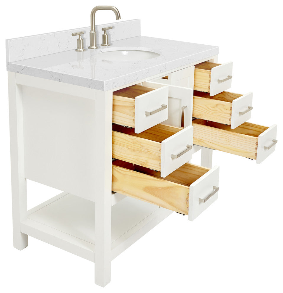 Ariel Magnolia 36"  Single Oval Sink Vanity, Carrara Quartz