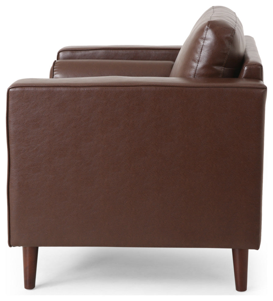 Hixon Faux Leather Tufted 3 Piece Sofa and Club Chair Set, Dark Brown + Espresso
