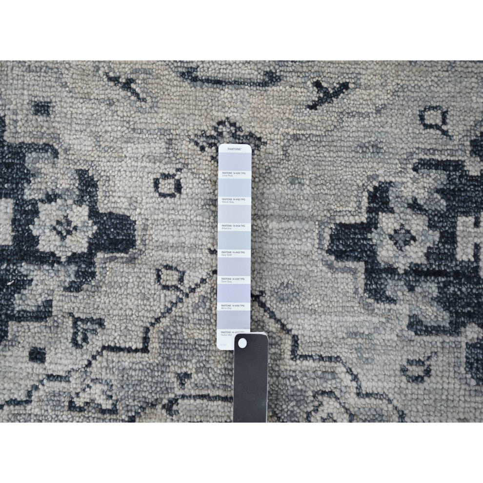 Silver Gray Anatolian Design Soft Wool Hand Knotted Oversized Rug, 11'9"x14'8"