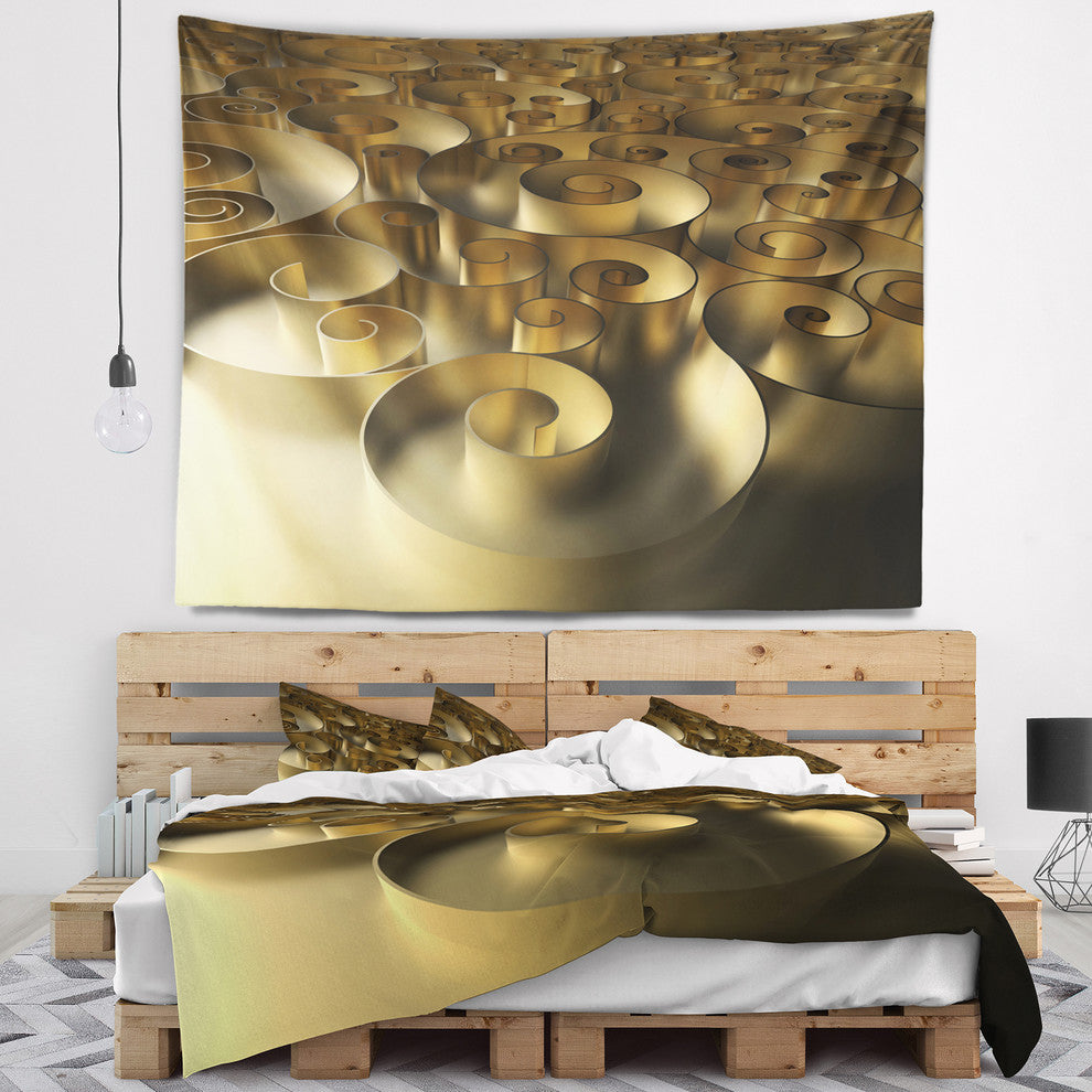 Golden Curly Abstract 3D Design Abstract Wall Tapestry, 92"x78"
