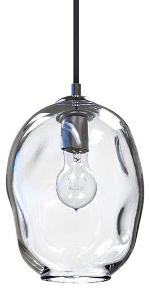 Contemporary Petra Hand Blown Pendant Lights, Clear, 5 X 7 Oblong, Oil Rubbed Br
