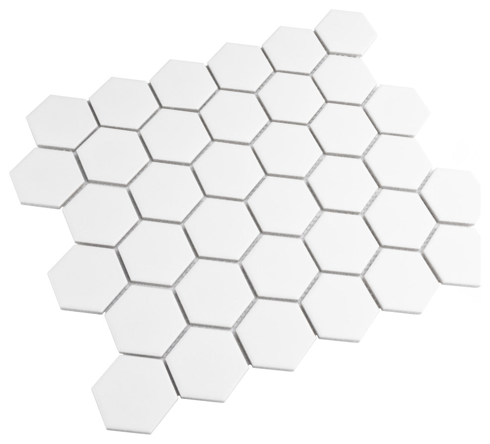 Metro 2" Hex Matte White Porcelain Floor and Wall Tile
