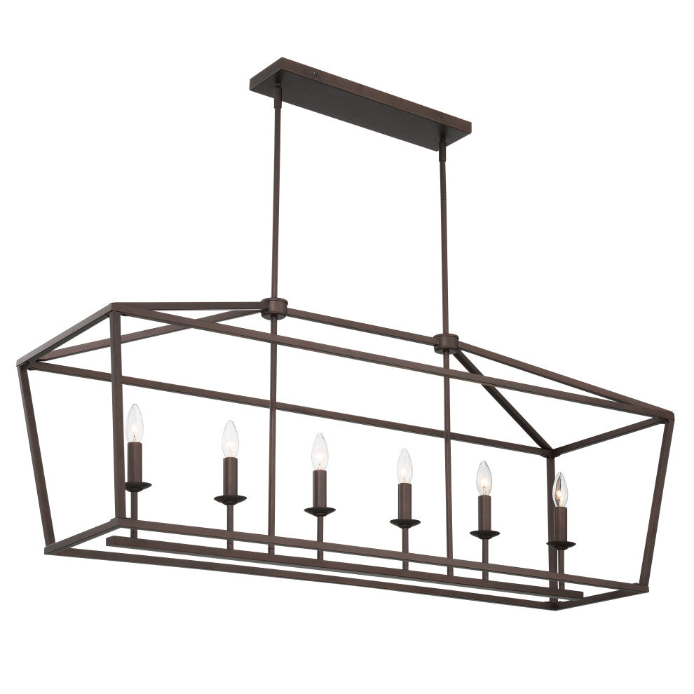6 Light Kitchen Island Linear Pendant Chandelier, Oil Rubbed Bronze