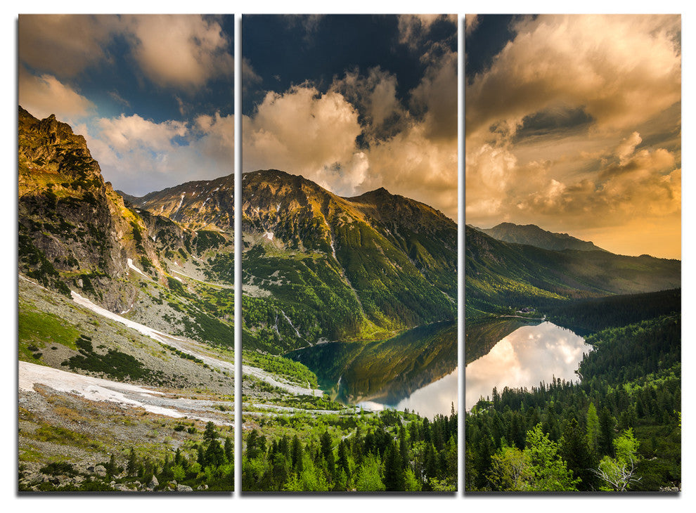 "Dramatic Sky over Alpine Lake" Art Print Canvas, 3 Panels, 36"x28"