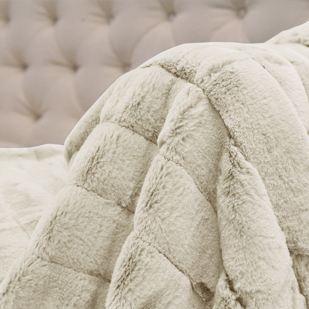 Super Mink Faux Fur Throw Blanket, Bleached Sand, 60"x80"