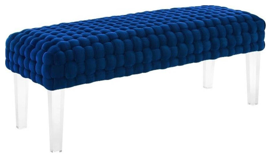 Prologue Woven Performance Velvet Ottoman, Navy