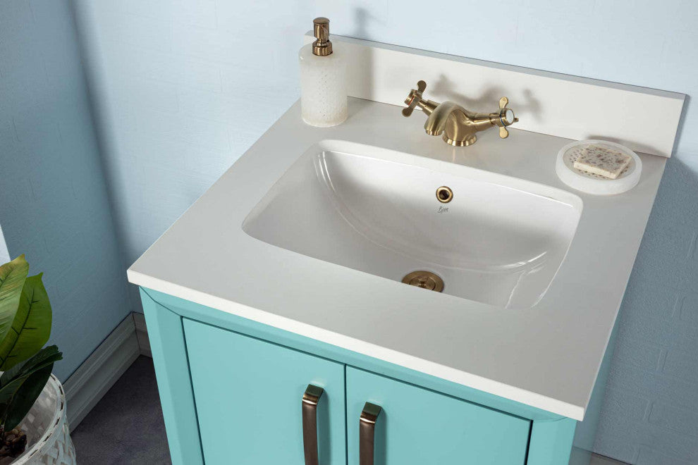 Fabia Collection 24" Bathroom Vanity With Sink, Mirror, Countertop, Turquoise