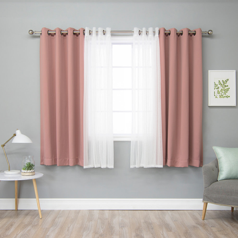 Tulle and Bronze Grommet Blackout Mix and Match Curtains, Mauve, 63"
