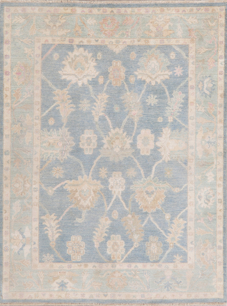 Oushak Oriental Distressed Traditional Hand Made Turkish Area Rug, Blue, 5x7