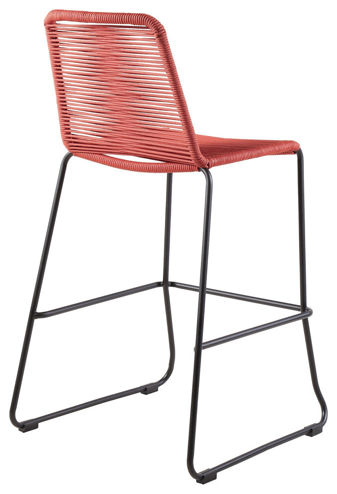 Shasta 26" Outdoor Metal and Brick Red Rope Stackable Counter Stool, Set of 2