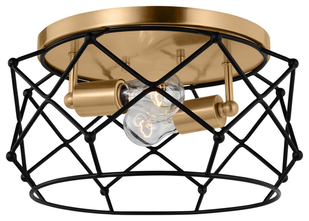 Zarra Two Light Flush Mount, Satin Brass