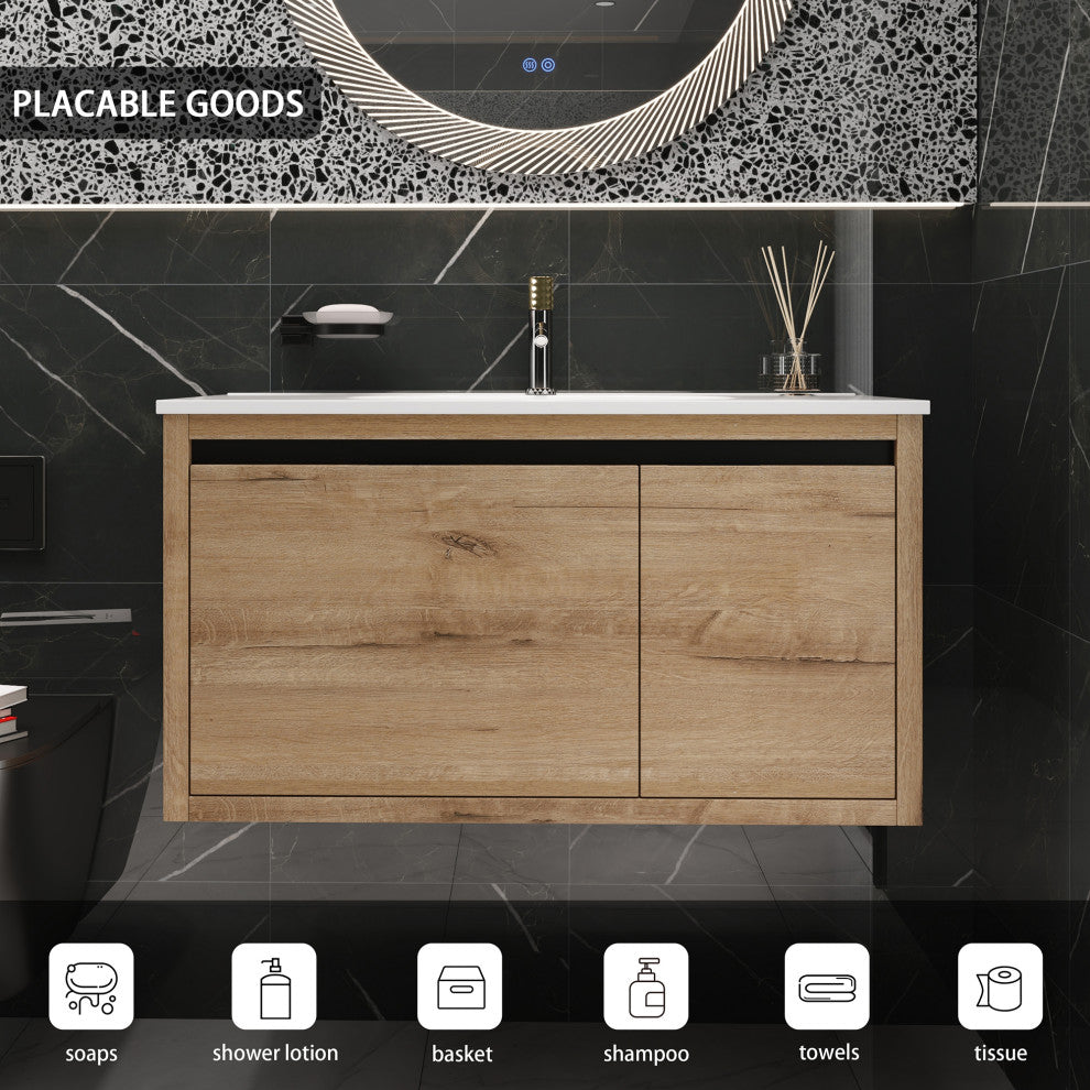 36" Wall Mounted Plywood Bath Vanity Set, Gel Basin and Door