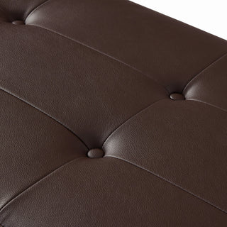 Dolores PU Leather Button Tufted Chrome Steel Square Leg Bench, Brown