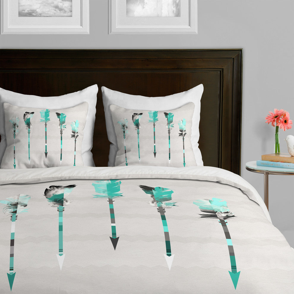Deny Designs Iveta Abolina Teal Feathers Duvet Cover - Lightweight