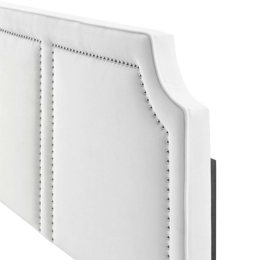 Headboard, Nailhead, King California Size, White, Velvet, Modern, Mid Century