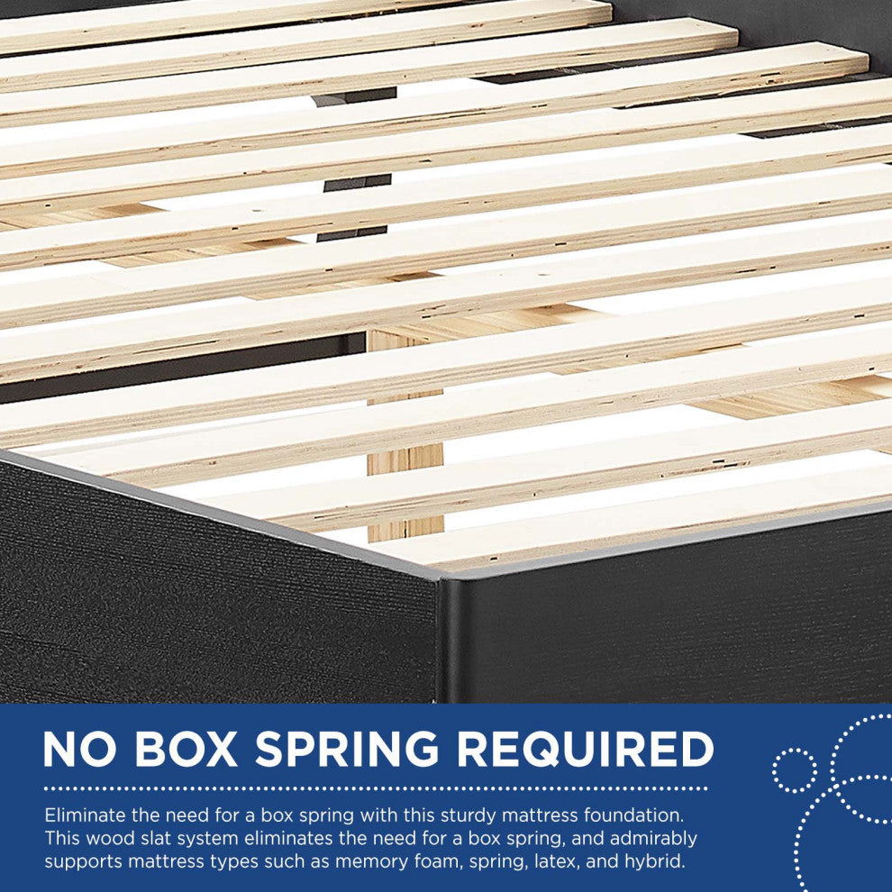 Sierra Cane and Wood Full Platform Bed With Angular Legs Black