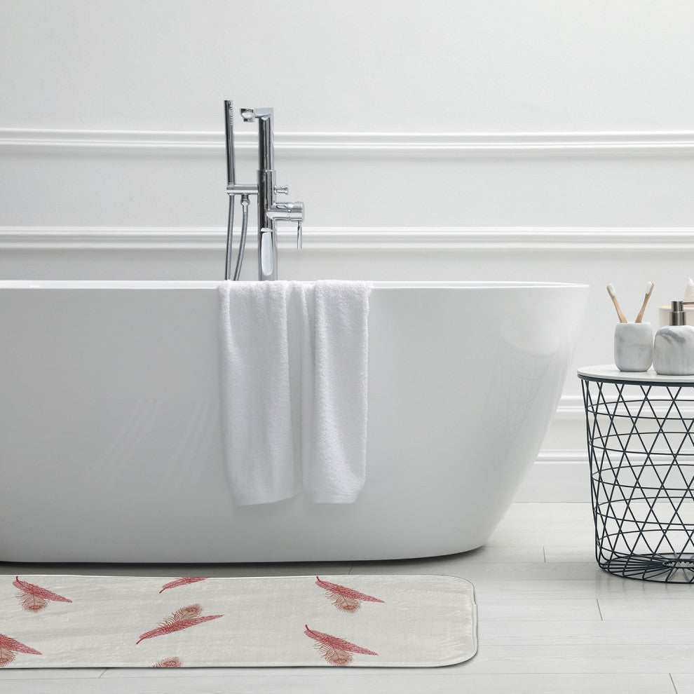 34" x 21" Feather Stripe Bathmat, Ligonberry Red