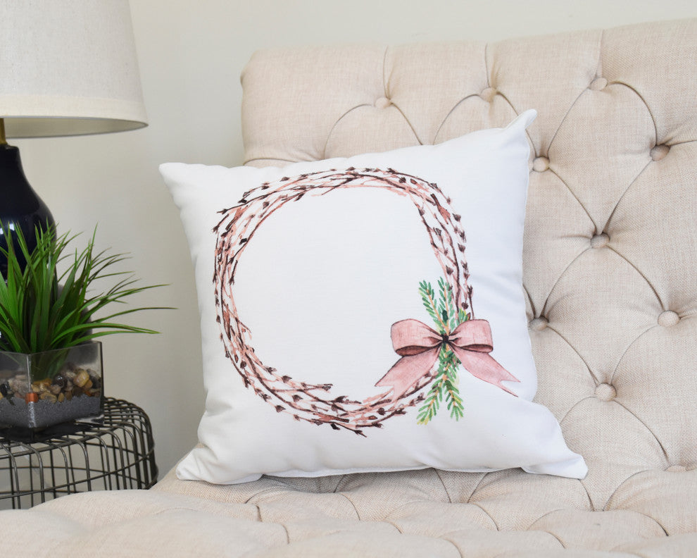 Sprig of Green 16" Off White Holiday Print Decorative Throw Pillow