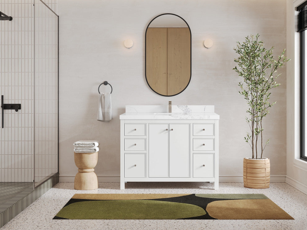 Chicago 48" Single Sink Bathroom Vanity, White 2" Calacatta Nuvo