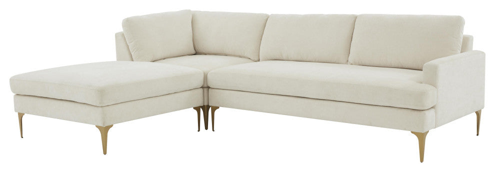 Serena Cream Velvet Left Arm Facing Chaise Sectional