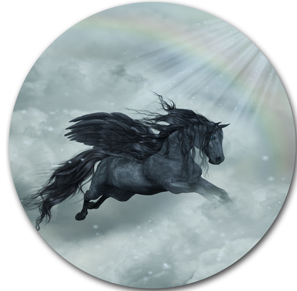 Pegasus In The Heaven, Animal Art Large Disc Metal Wall Art, 36"