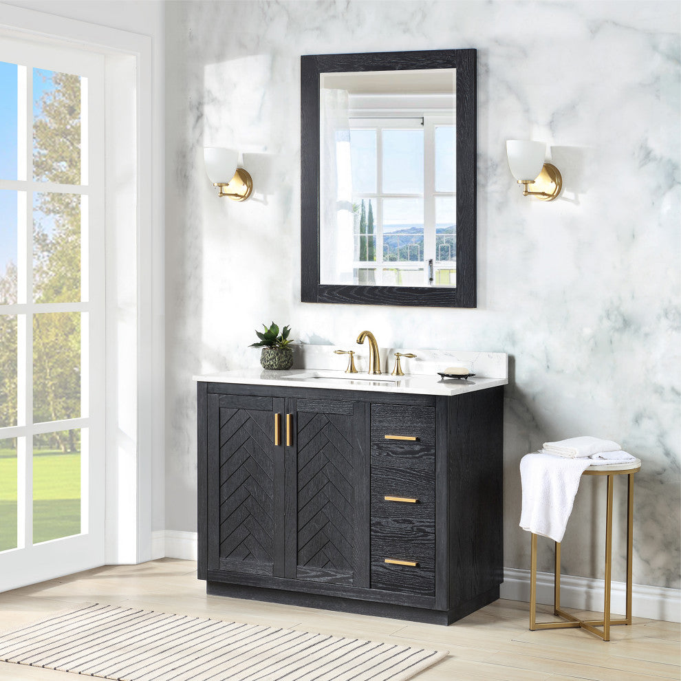 Altair Gazsi Black Oak Bathroom Vanity Set, 42", With Mirror