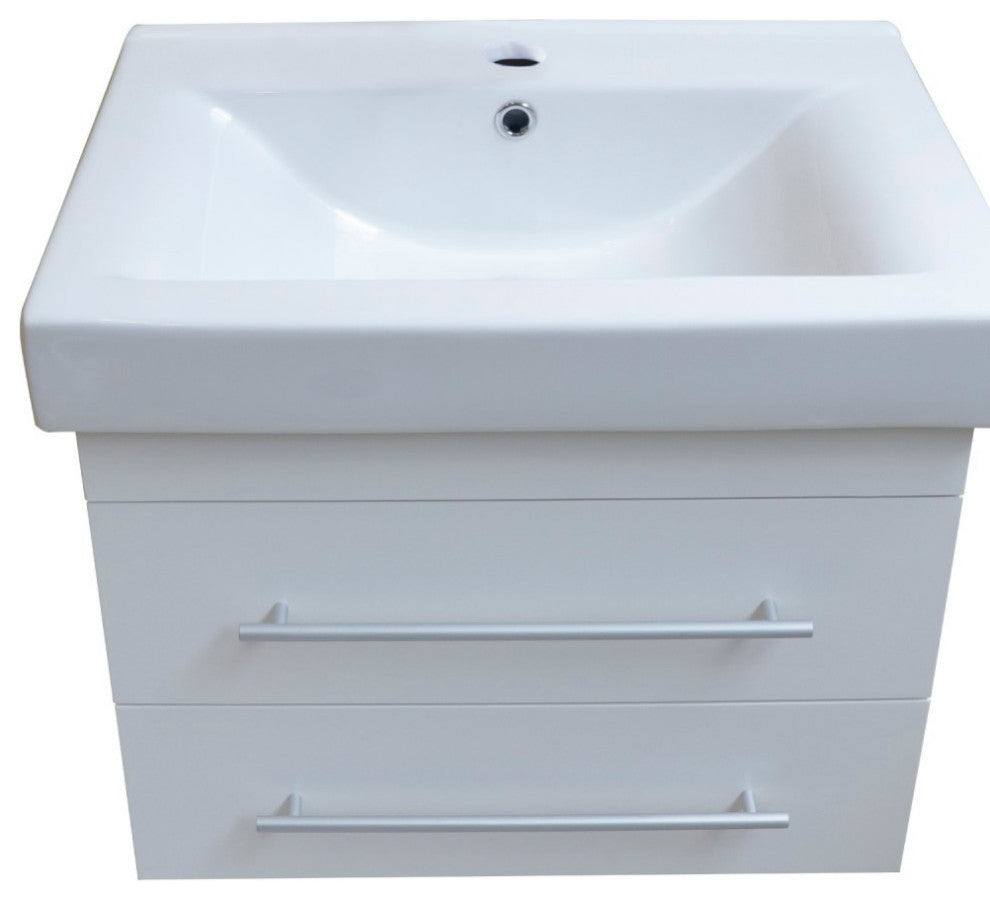 24.25" Single Wall Mount Style Sink Vanity-Wood-White