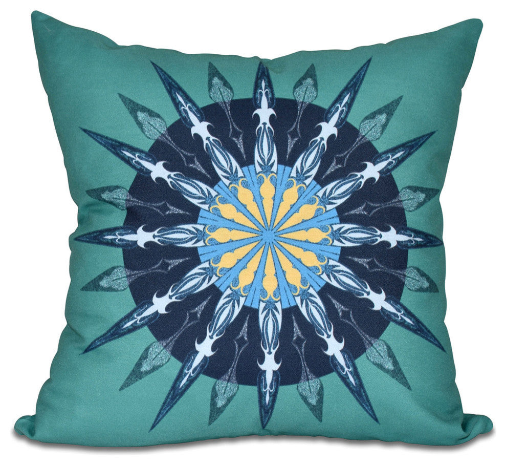 Sea Wheel, Geometric Print Pillow, Green, 16"x16"