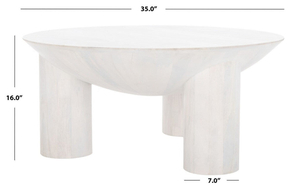 Safavieh Couture Calhoun Round Wood Coffee Table, White Wash