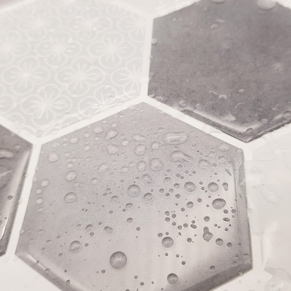 12"x6" Honey Hexa Grey Glossy 3D Tile Stickers, Set of 12