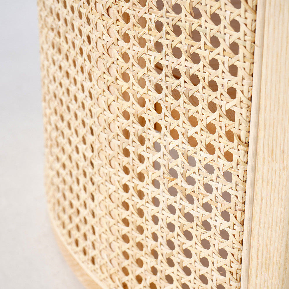 2-Tiered Japandi Round Wood Coffee Table With Rattan Base