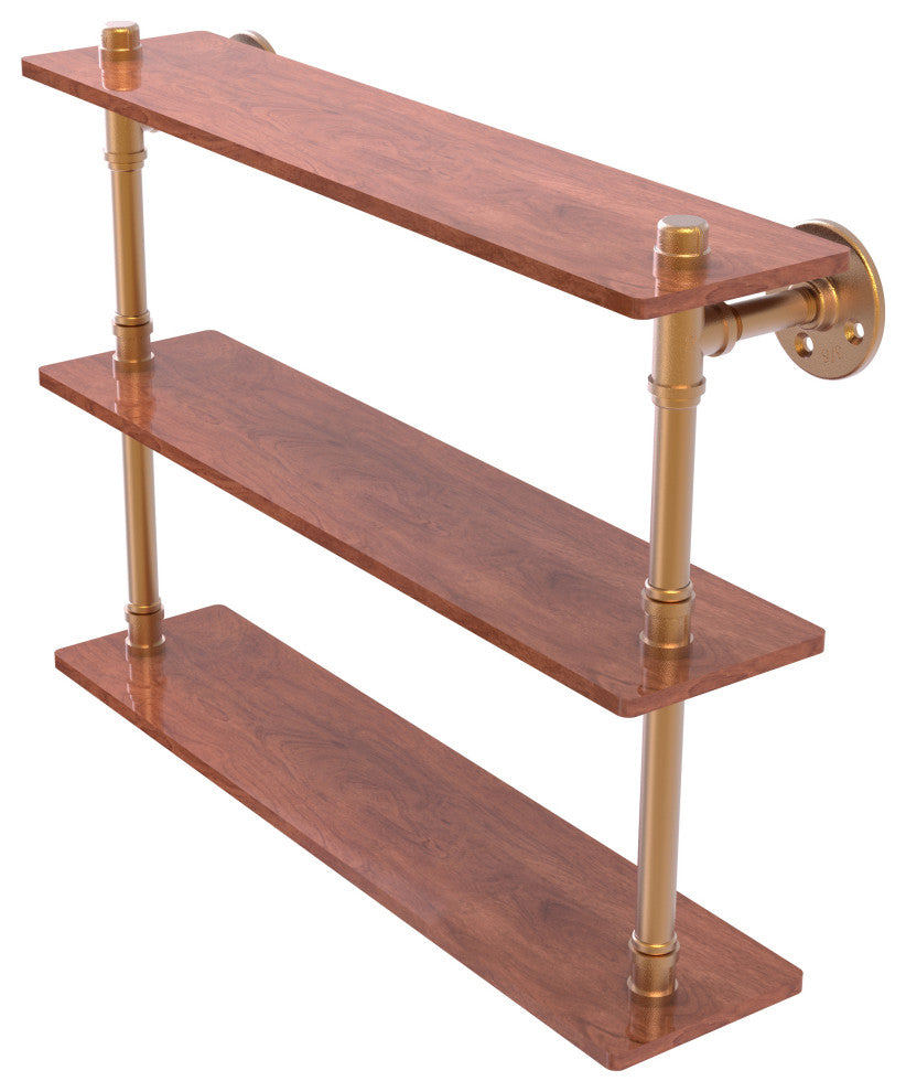 Pipeline 22" Ironwood Triple Shelf, Brushed Bronze