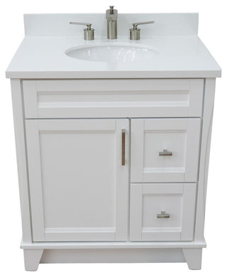 31" Single Sink Vanity, White Finish With Engineered Stone Top With Oval Sink