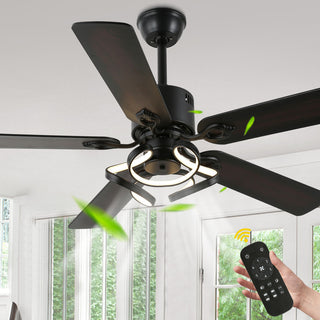 52" Modern Ceiling Fan with 5 Reversible Blades, Remote and LED Light, Black