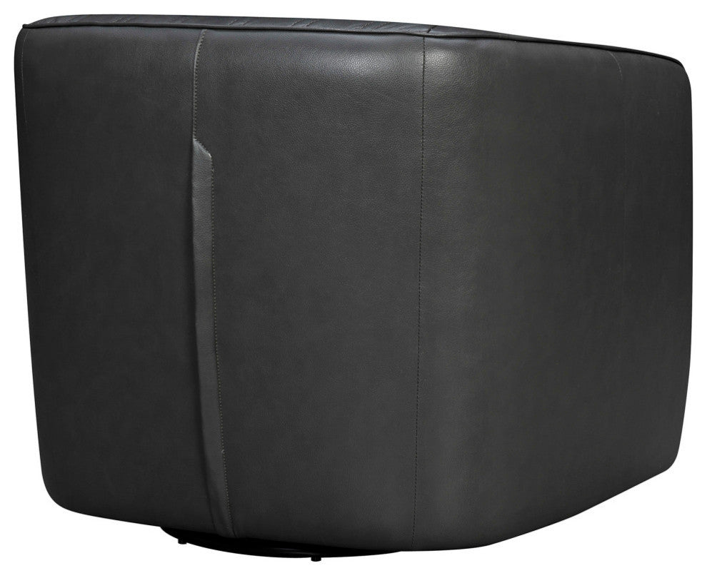 Aries Leather 45-Degree Return Swivel Barrel Chair, Pewter