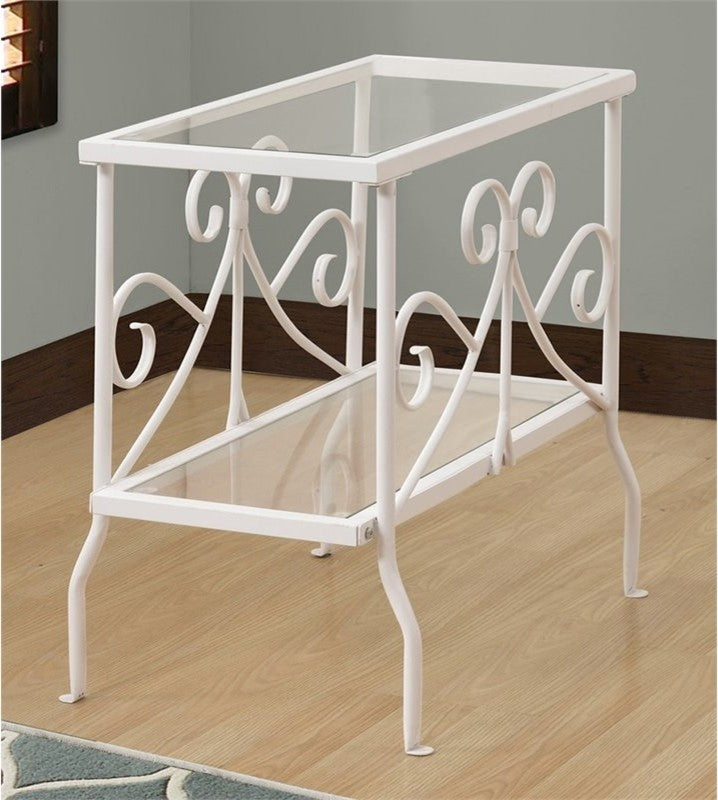 Accent Table - White Metal With Tempered Glass