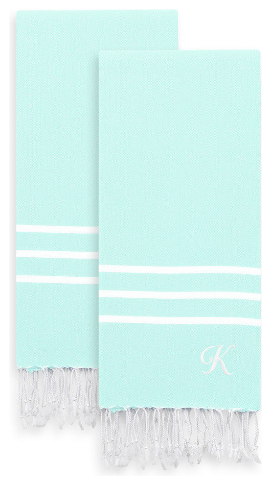 Alara Turkish Pestemal Hand Towels, Set of 2, Soft Aqua, K
