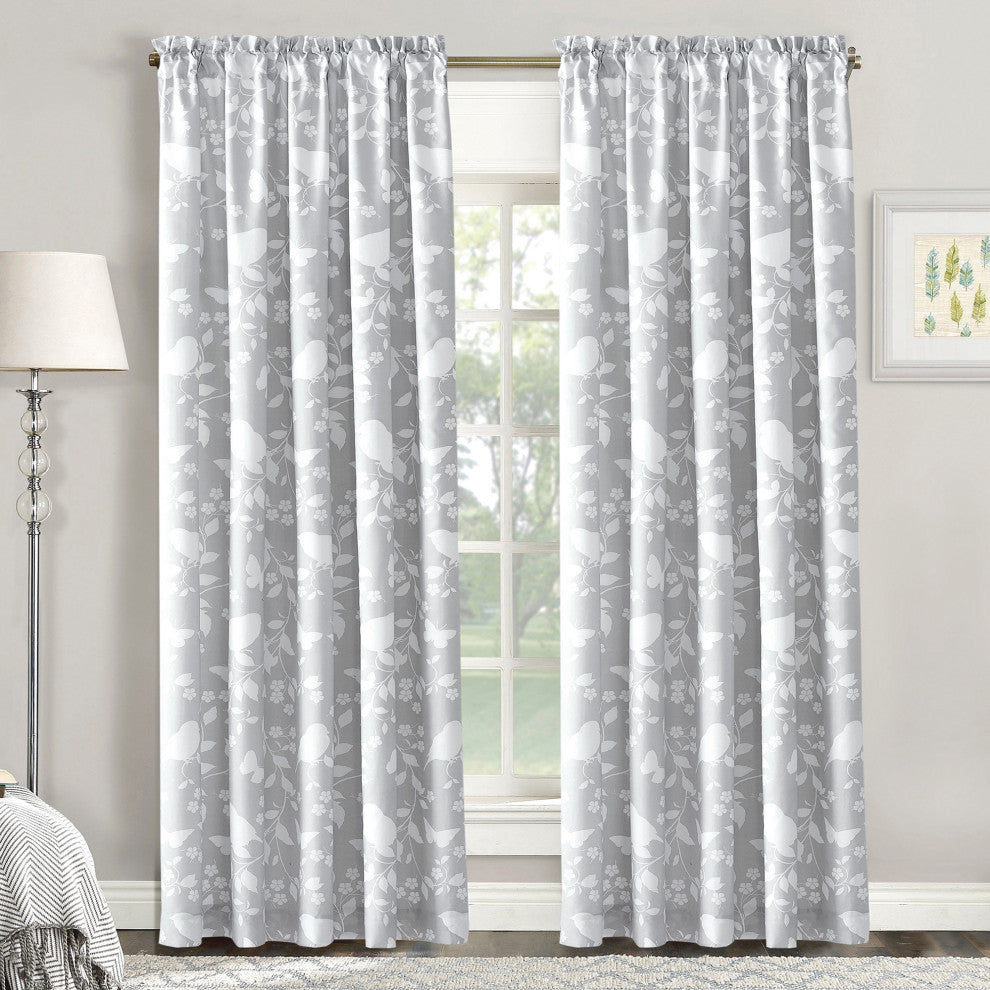 Birdsong 2-Piece Curtain Set, Gray, 60"x84"