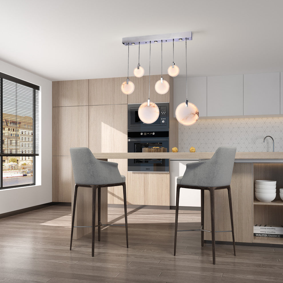 Modern Spanish Marble Linear Chandelier, Chrome